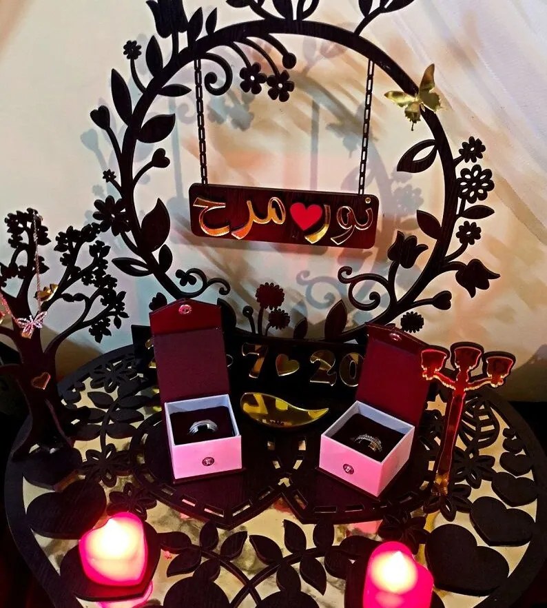 Intra απο ξύλο plywood 3mm-4mm πάχος – Διακοσμητική πιατέλα με δαχτυλίδι αρραβώνων 35x40 cm INTRAVECTRY-MY547241