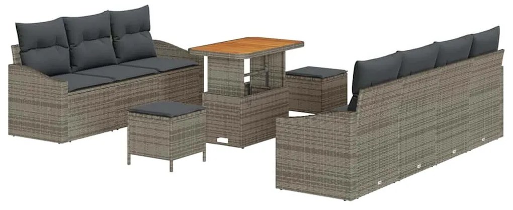 vidaXL Σετ Καναπέ Κήπου με μαξιλάρι 10 pcs Γκρι συνθετικό ρατάν