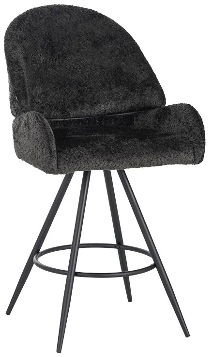 Σκαμπό μπαρ περιστρεφόμενο Morea pakoworld μπουκλέ ύφασμα σε μαύρη απόχρωση με μαύρα μεταλλικά πόδια 55x66x107.5εκ