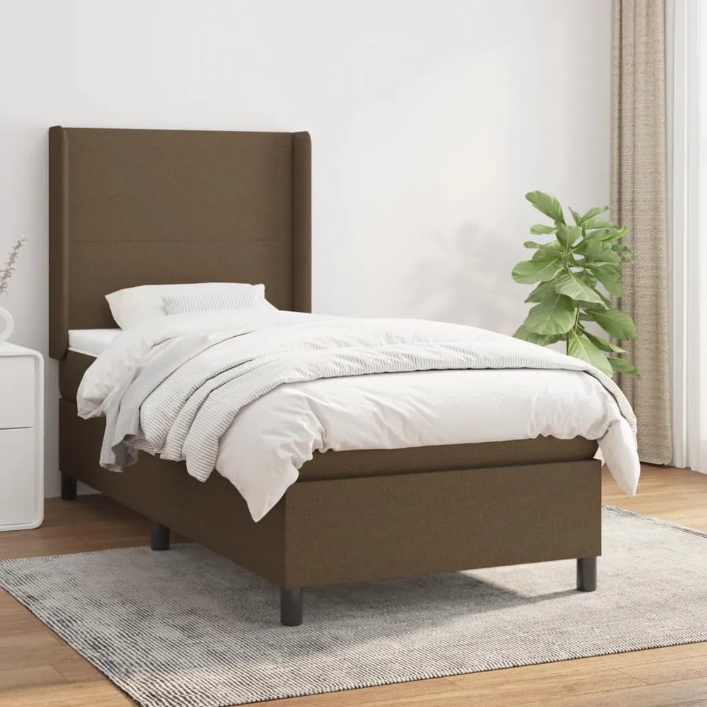 vidaXL Κρεβάτι Boxspring με Στρώμα Σκούρο Καφέ 80x200 εκ. Υφασμάτινο