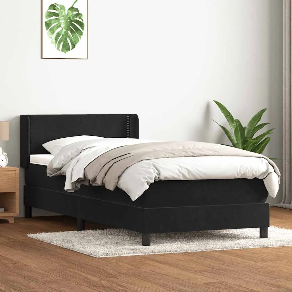 vidaXL Κρεβάτι Boxspring με Στρώμα Μαύρο 90x220 εκ. Βελούδινο