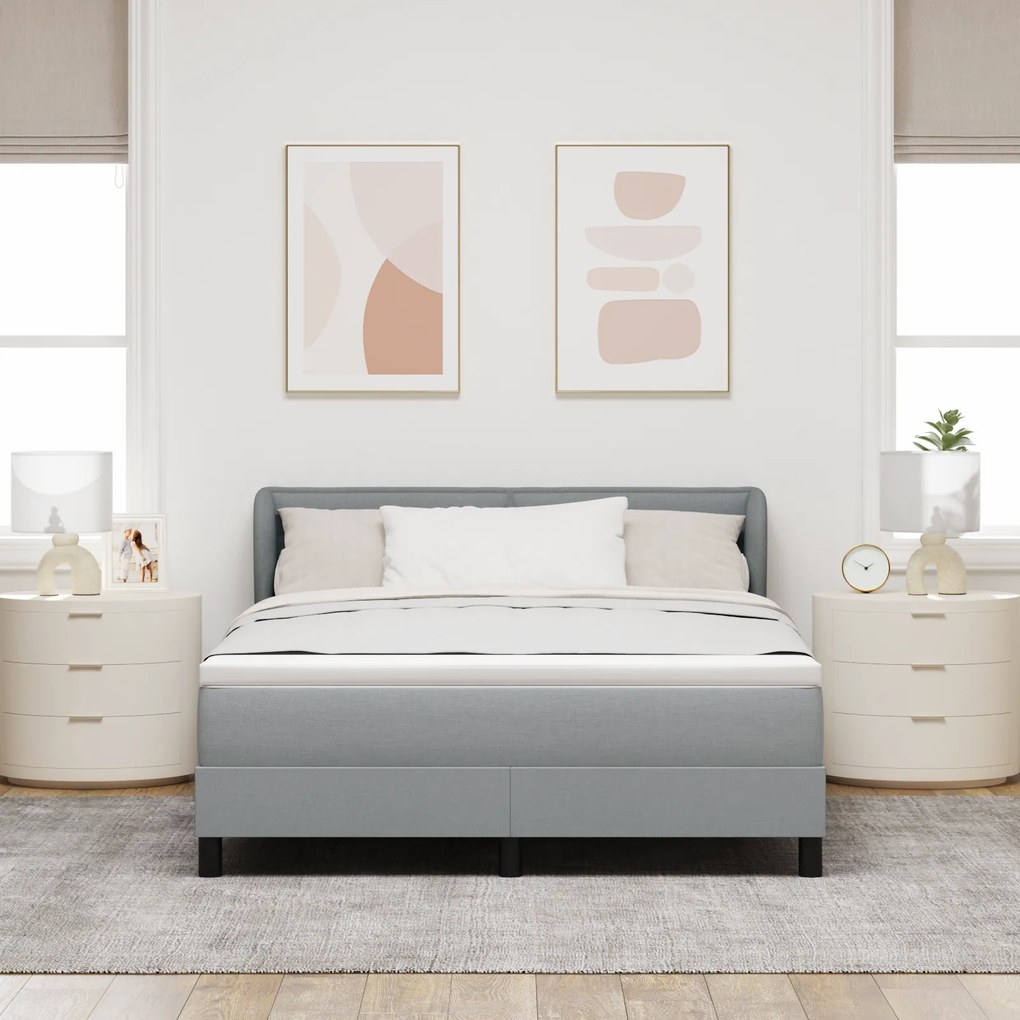 vidaXL Κρεβάτι Box Spring με Στρώμα - Ανοιχτό Γκρι, 160x200 cm, Ύφασμα