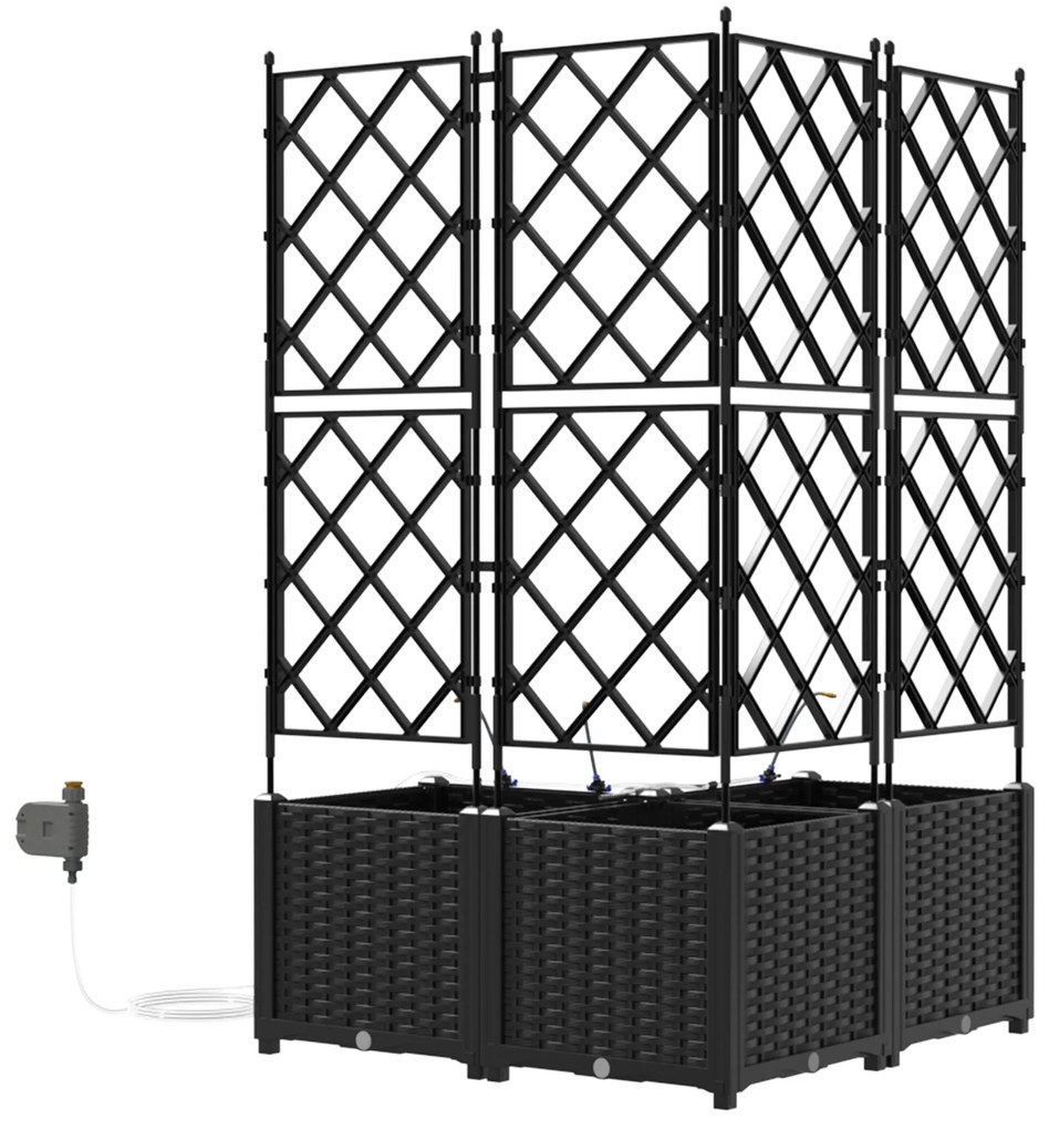 vidaXL Γλάστρες Κήπου 1 τεμ Καφασωτό Μαύρο 80 x 80 x 142 cm Πλαστικό