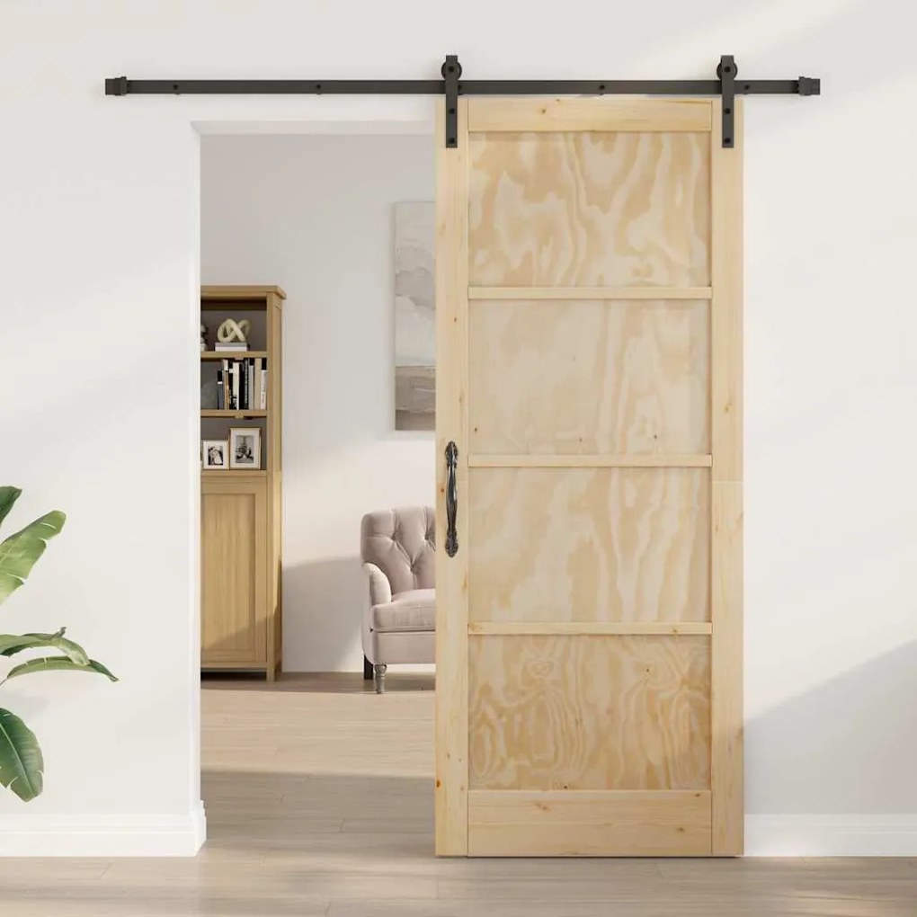 vidaXL Συρόμενη Πόρτα Φυσικό και μαύρο 86 x 211 cm