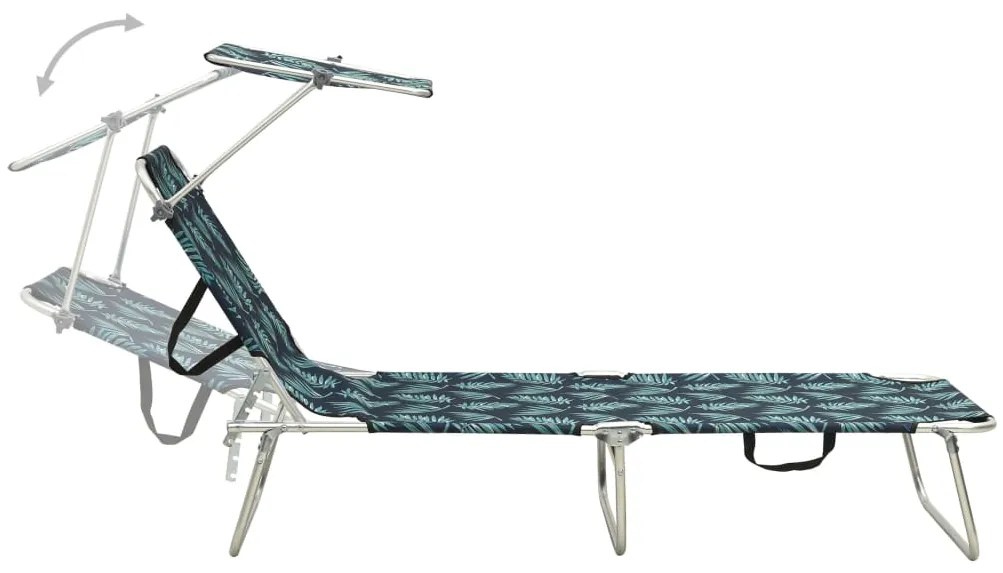 vidaXL Ξαπλώστρα Πτυσσόμενη Σχέδιο Φύλλων Ατσάλινη με Σκίαστρο