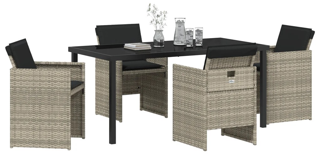 vidaXL Σετ Γκρι Poly Rattan 5 Τεμαχίων για Κήπο με Μαξιλάρια