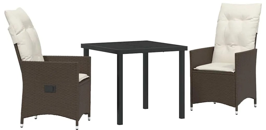 vidaXL Σέτ φαγητού για κήπο με μαξιλάρι 3 pcs Καφέ Πολυ ράταν
