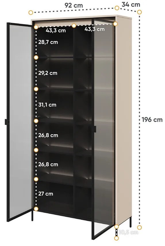 Βιτρίνα Fresno AM106, Beige, Μαύρο, Με πόρτες, Ο αριθμός των θυρών: 2, 196x92x34cm, 76 kg | Epipla1.gr