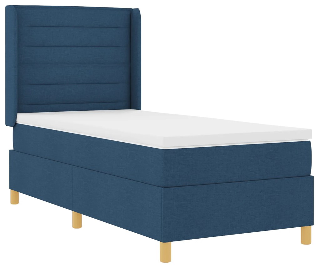 vidaXL κρεβάτι Box Spring με στρώμα  Μπλε 90x190 εκ υφάσματος
