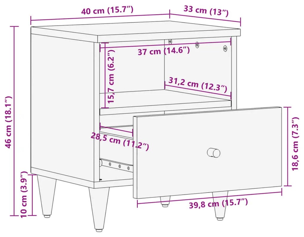 ΚΟΜΟΔΙΝΟ 40 X 33 X 46 ΕΚ. ΑΠΟ ΜΑΣΙΦ ΞΥΛΟ ΜΑΝΓΚΟ 358326