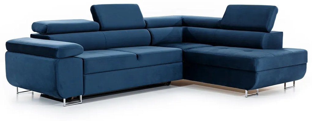 Γωνιακός καναπές Κρεβάτι Annabelle L, με αποθηκευτικό χώρο, μπλέ βελουτέ 270x98x200cm-Δεξιά γωνία-BOG2314