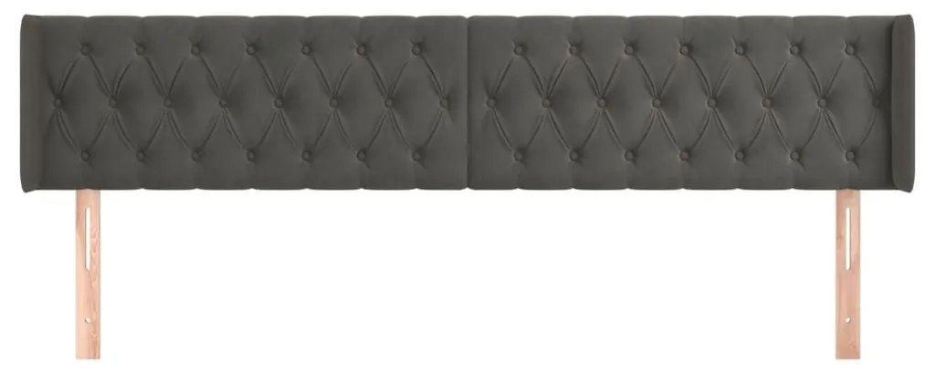 Κεφαλάρι με Πτερύγια Σκούρο Γκρι 183x16x78/88 εκ. Βελούδινο - Γκρι