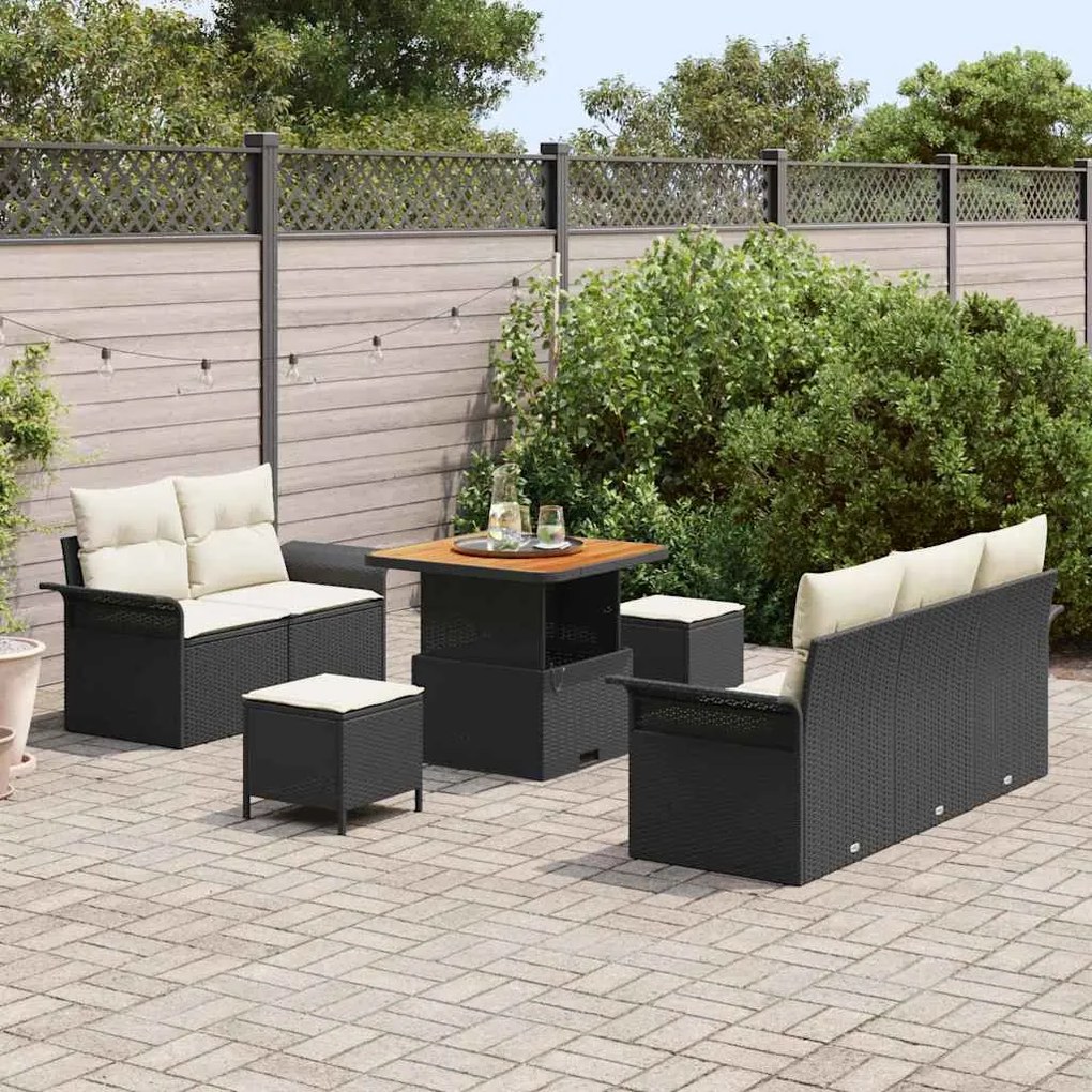 vidaXL Σετ Καναπέ Κήπου Ρυθμιζόμενο ύψος 8 pcs Μαύρο συνθετικό ρατάν