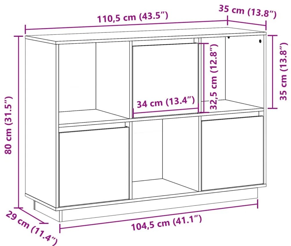 Ντουλάπι Λευκό 110,5 x 35 x 80 εκ. από Μασίφ Ξύλο Πεύκου - Λευκό