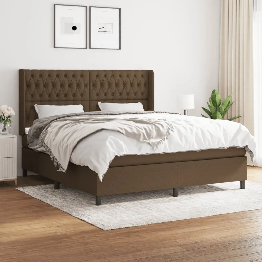 Κρεβάτι Boxspring με Στρώμα Σκούρο Καφέ 180x200 εκ Υφασμάτινο - Καφέ