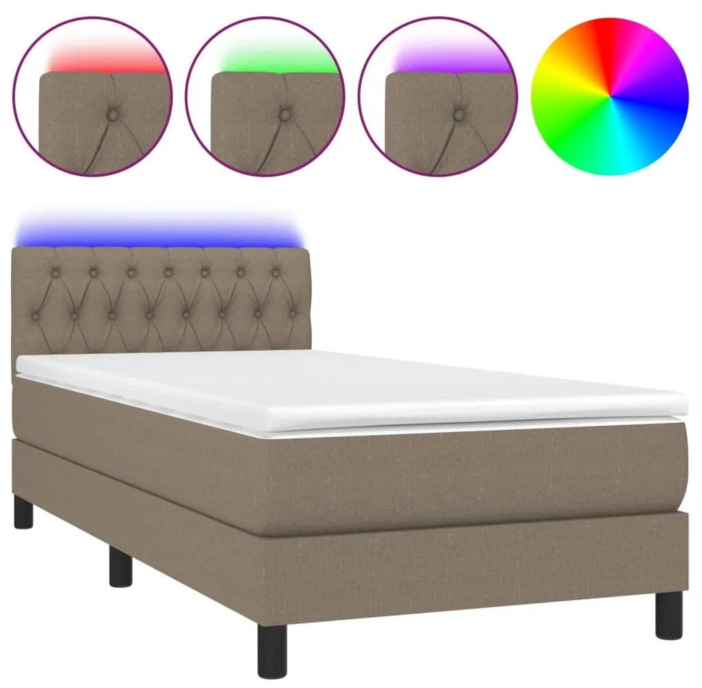 vidaXL Κρεβάτι Boxspring με Στρώμα & LED Taupe 100x200 εκ. Υφασμάτινο