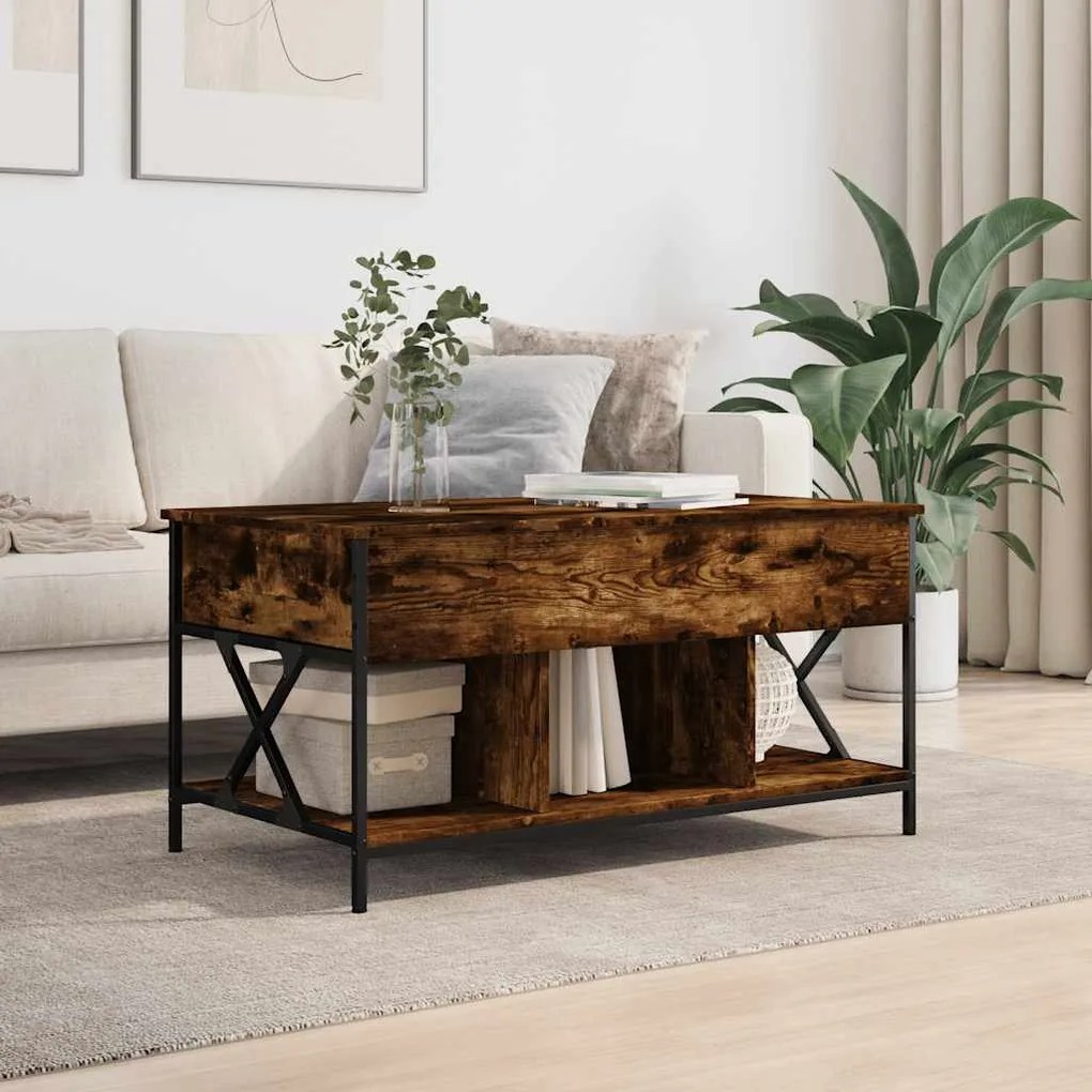 vidaXL Τραπεζάκι Σαλονιού Καπνιστή Δρυς 100x55x50 εκ. Επ. Ξύλο/Μέταλλο