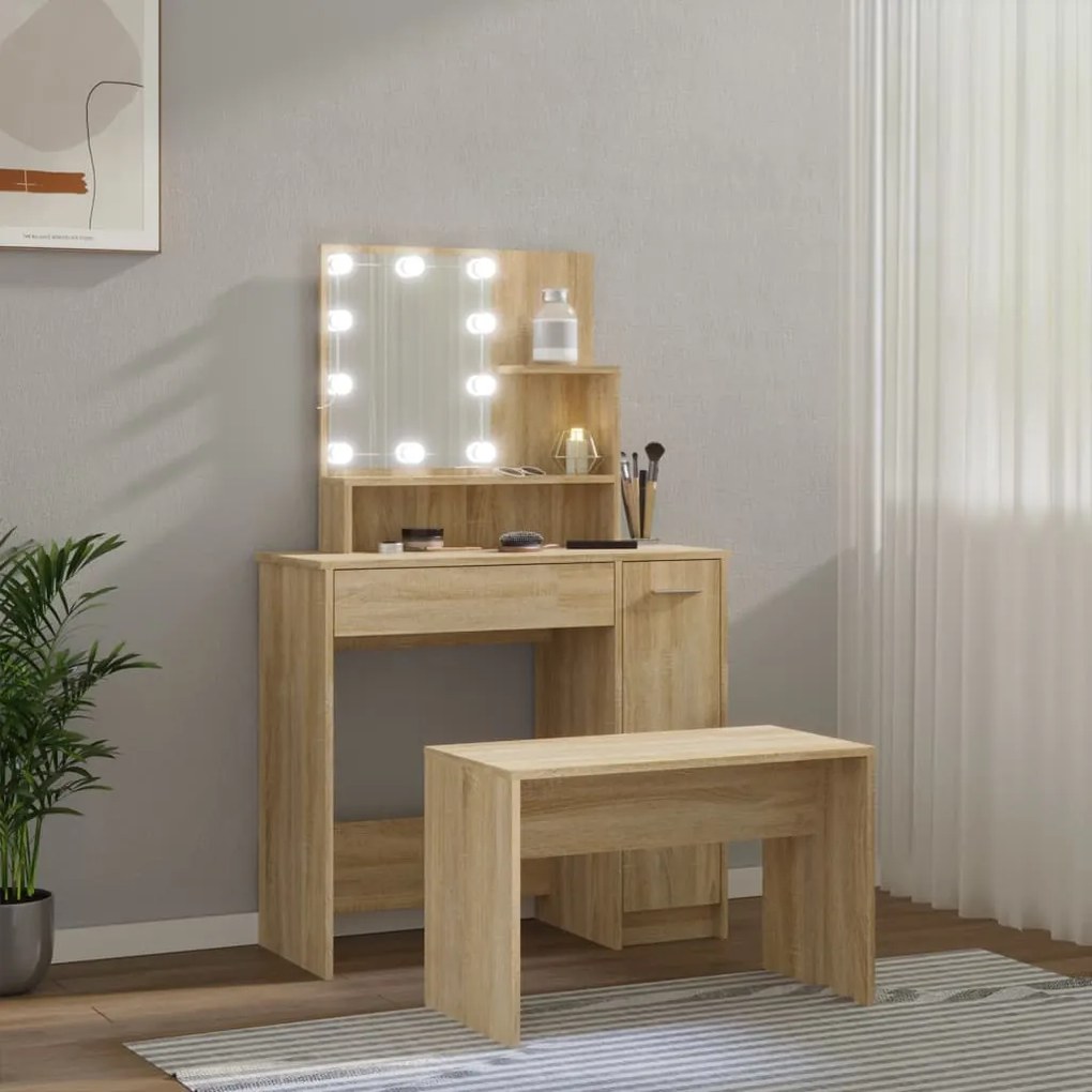 vidaXL Μπουντουάρ Σετ με LED Sonoma Δρυς από Επεξεργασμένο Ξύλο