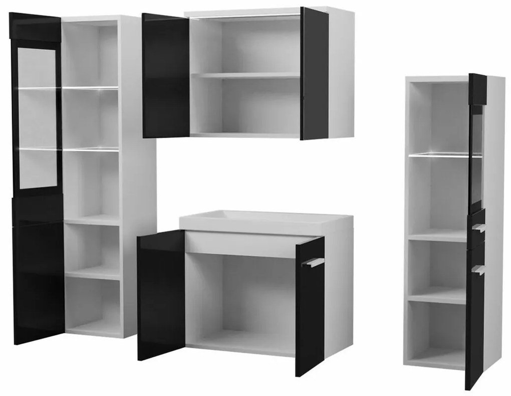 Σετ μπάνιου Sarasota 140, 120x35cm, 66 kg, Γυαλιστερό γκρι, Άσπρο, Πλαστικοποιημένη μοριοσανίδα, Καθρέφτης, Στυλ: Μοντέρνο, Ξεχωριστά μέρη, Γκρι