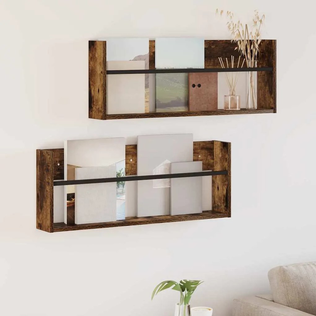 Ράφι Περιοδικών με ράφι 2 pcs Καπνιστό Δρύς 80 x 12 x 30 εκ