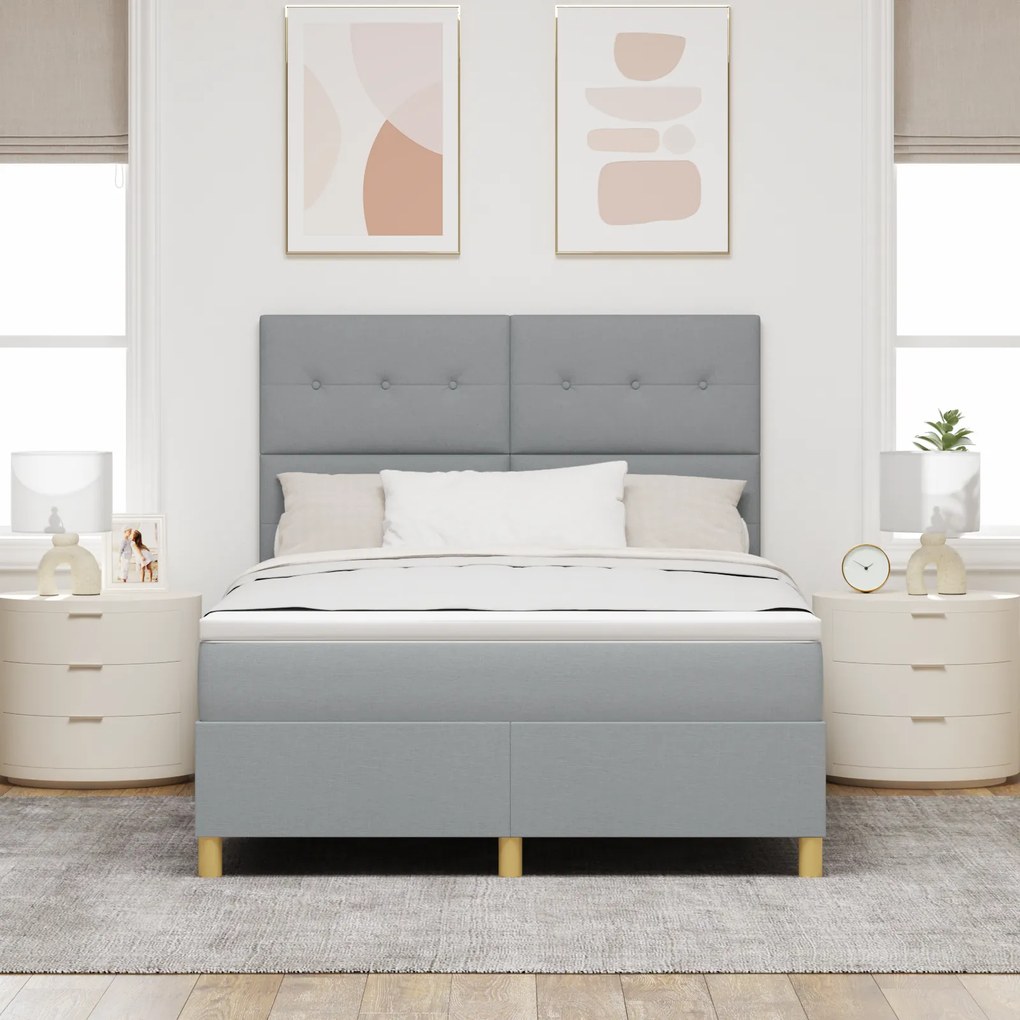 vidaXL Κρεβάτι Box Spring με Στρώμα & LED Φως Γκρι 140x200 εκ Ύφασμα