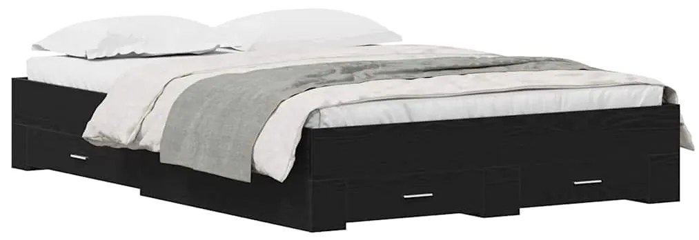 vidaXL Κρεβάτι με Συρτάρια Μαύρη δρυς 160 x 200 cm Επεξεργασμένο ξύλο