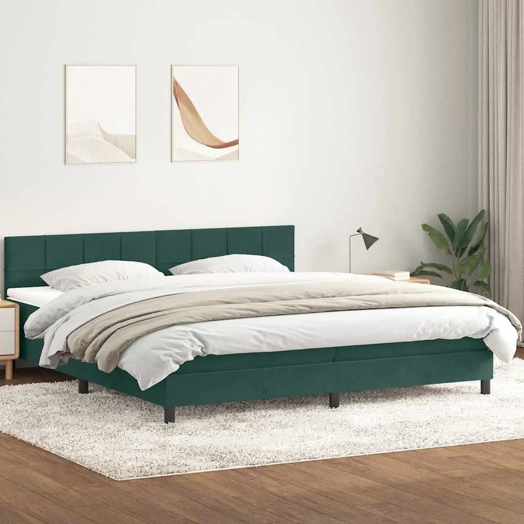 vidaXL Κρεβάτι Boxspring με Στρώμα Σκούρο Πράσινο 200x210εκ. Βελούδινο