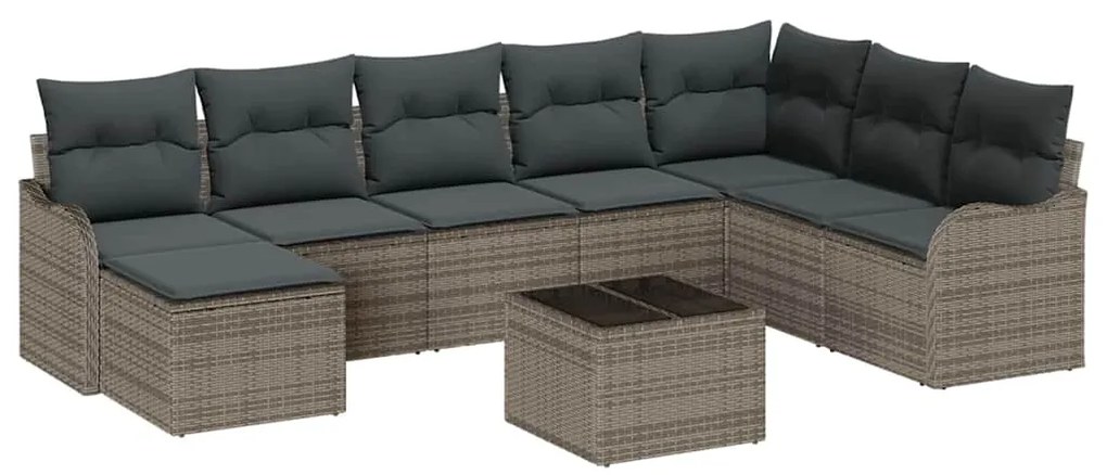 vidaXL Σετ Καναπέ Κήπου με μαξιλάρι 9 pcs Γκρι Πολυ ράταν