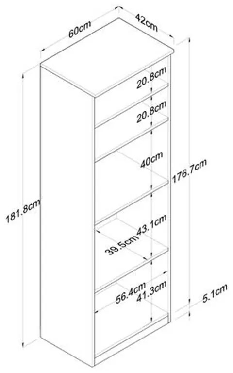 Ραφιέρα επιδαπέδια Rowan λευκό-καρυδί 60x42x182εκ 60x42x182 εκ.