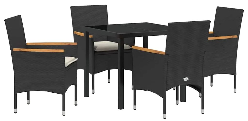 vidaXL Σέτ φαγητού για κήπο με μαξιλάρι 5 pcs Μαύρο Πολυ ράταν
