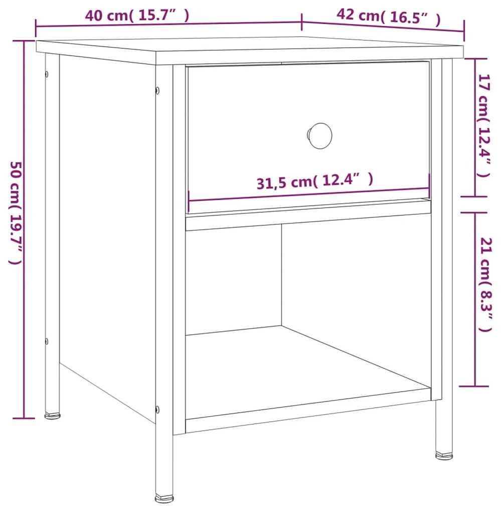 Κομοδίνο Καπνιστή Δρυς 40 x 42 x 50 εκ. από Επεξεργασμένο Ξύλο - Καφέ