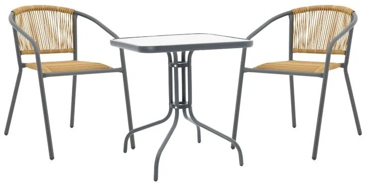 Σετ κήπου - Τραπεζαρία Watson - Lindaria 3 τεμ. μέταλλο ανθρακί - γυαλί - pe rattan φυσικό 70x70x70 εκ. 70x70x70 εκ.