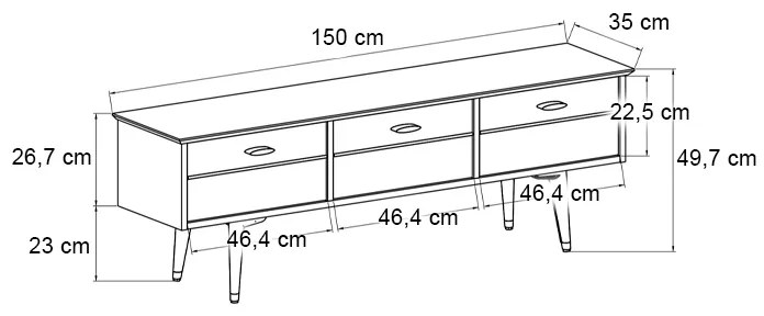 Έπιπλο τηλεόρασης Bolea Megapap χρώμα modern black 150x35x49,7 εκ.