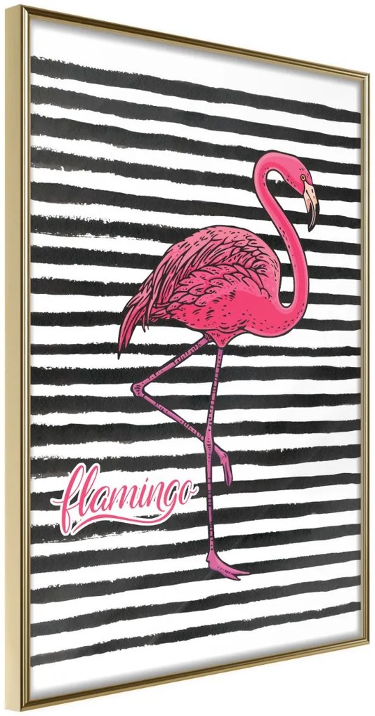 Αφίσα - Flamingo on Striped Background - 20x30 - Χρυσό - Χωρίς πασπαρτού