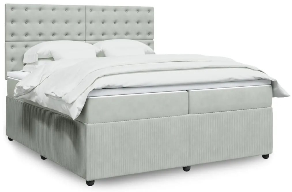 vidaXL Κρεβάτι Boxspring με Στρώμα Ανοιχτό Γκρι 200x200 εκ. Βελούδινο
