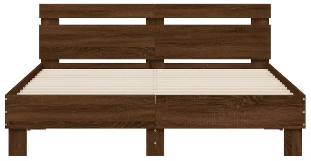 vidaXL Πλαίσιο Κρεβατιού με Κεφαλάρι Καφέ Δρυς 150x200εκ. Επεξ. Ξύλο