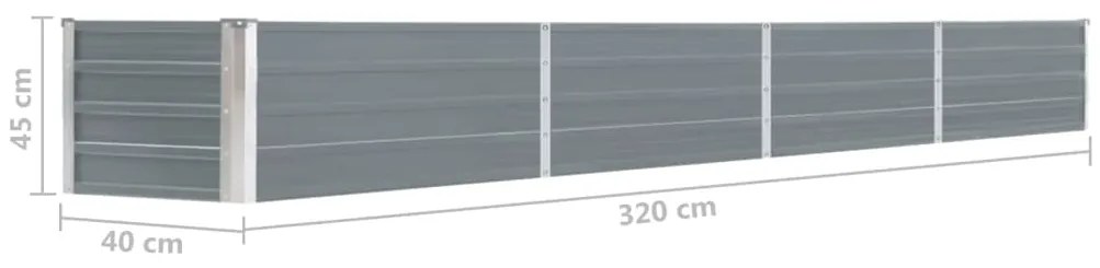 vidaXL Ζαρντινιέρα Υπερυψωμένη Γκρι 320x40x45 εκ. Γαλβανισμ. Χάλυβας