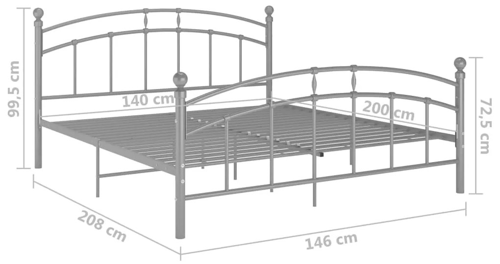 vidaXL Πλαίσιο Κρεβατιού Γκρι 140 x 200 εκ. Μεταλλικό