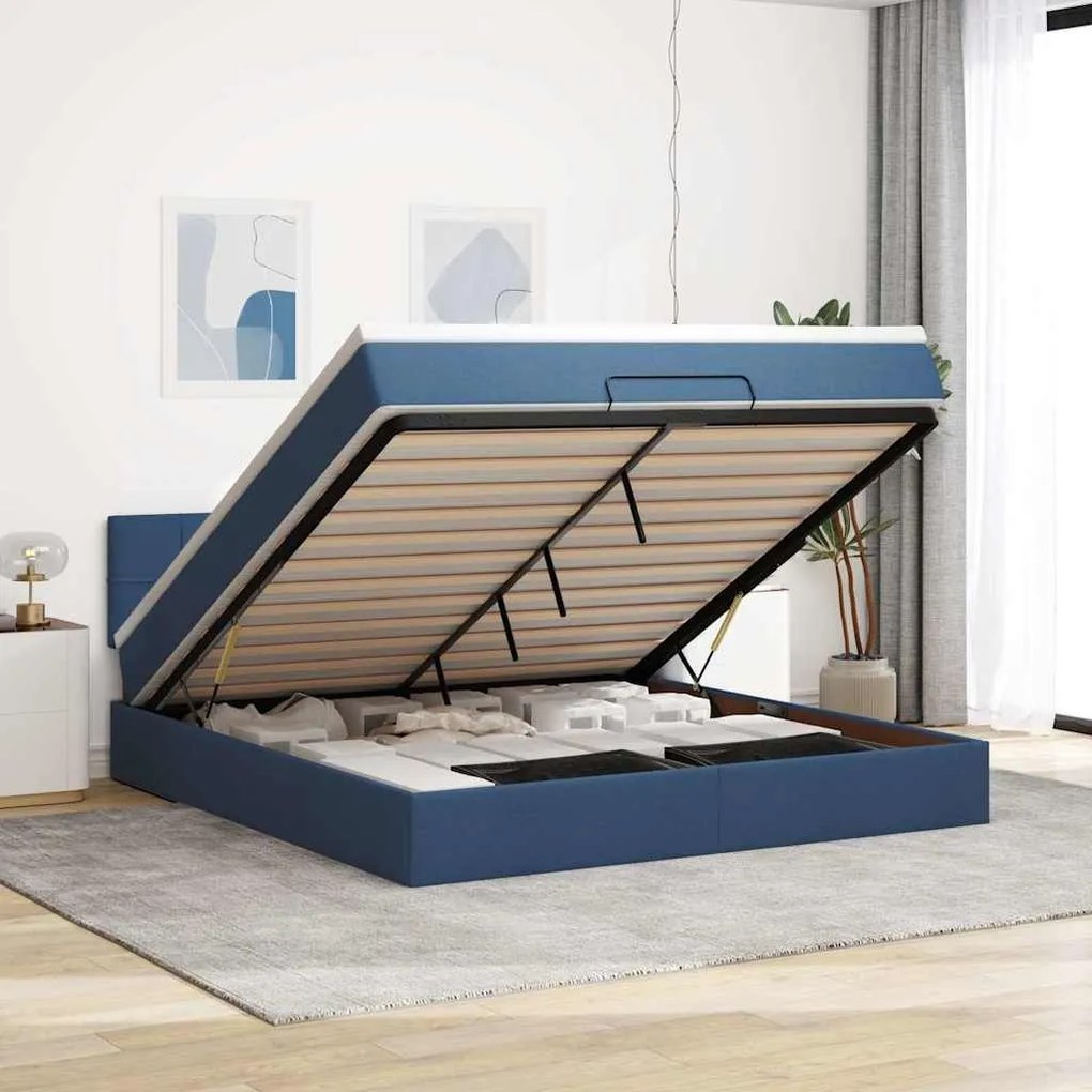 Οθωμανικό κρεβάτι με στρώμα μπλε 180x200cm ύφασμα 3311483