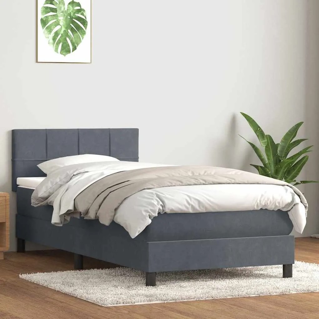 Κρεβάτι Boxspring με Στρώμα Σκούρο Γκρι 80x220 εκ. Βελούδινο - Γκρι