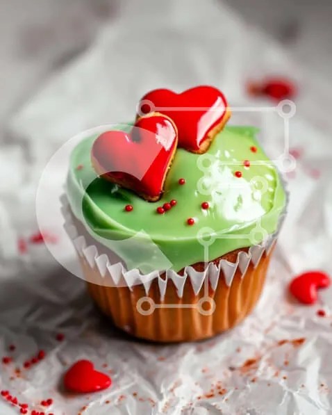 Intra Συλλεκτικό Ξύλινο Παζλ Plywood  4mm - Cupcake με Green Frosting και Κόκκινες Καρδιές Σε Ξύλινο Κουτί - Διαστάσεις: 10x10 cm – 25 κομμάτια