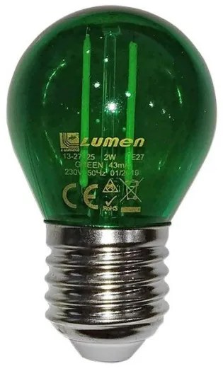 Λαμπτήρας LED E27 COG 2W Σφαιρική Lumen Adeleq-13-27125-Πράσινο 13-27125