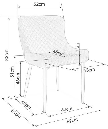 Επενδυμένη καρέκλα τραπεζαρίας Colin B 52x45x82 μεταλλική μαύρη βάση/πράσινη βελούδινη bluvel 78 DIOMMI COLINBVCZ