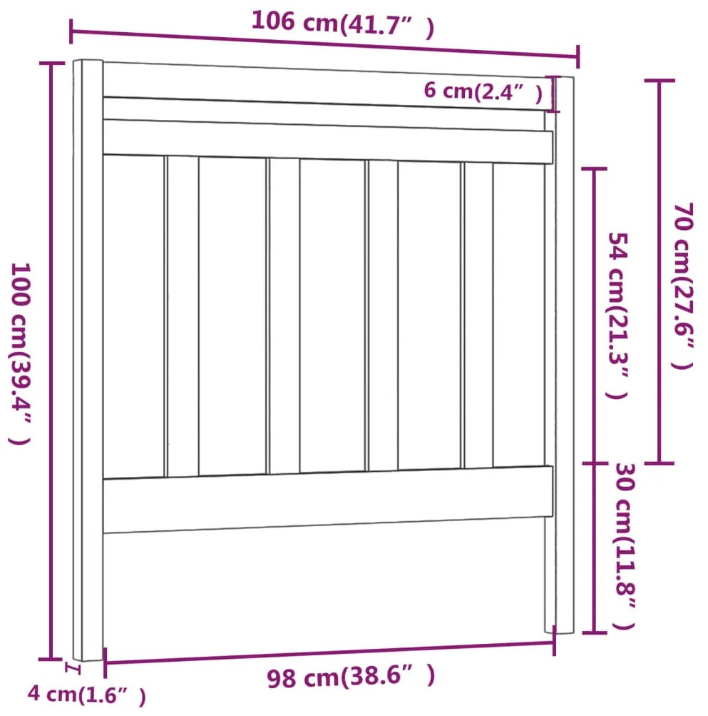 vidaXL Κεφαλάρι Κρεβατιού Γκρι 106 x 4 x 100 εκ. από Μασίφ Ξύλο Πεύκου