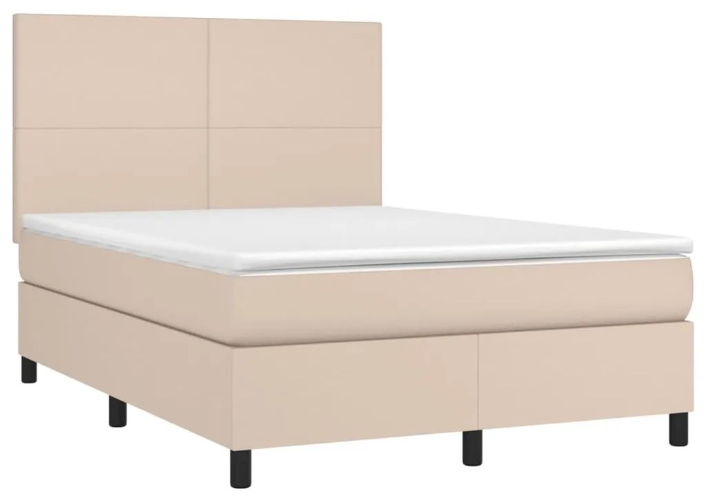 Κρεβάτι Boxspring με Στρώμα Καπουτσίνο 140x200εκ.από Συνθ.Δέρμα - Καφέ