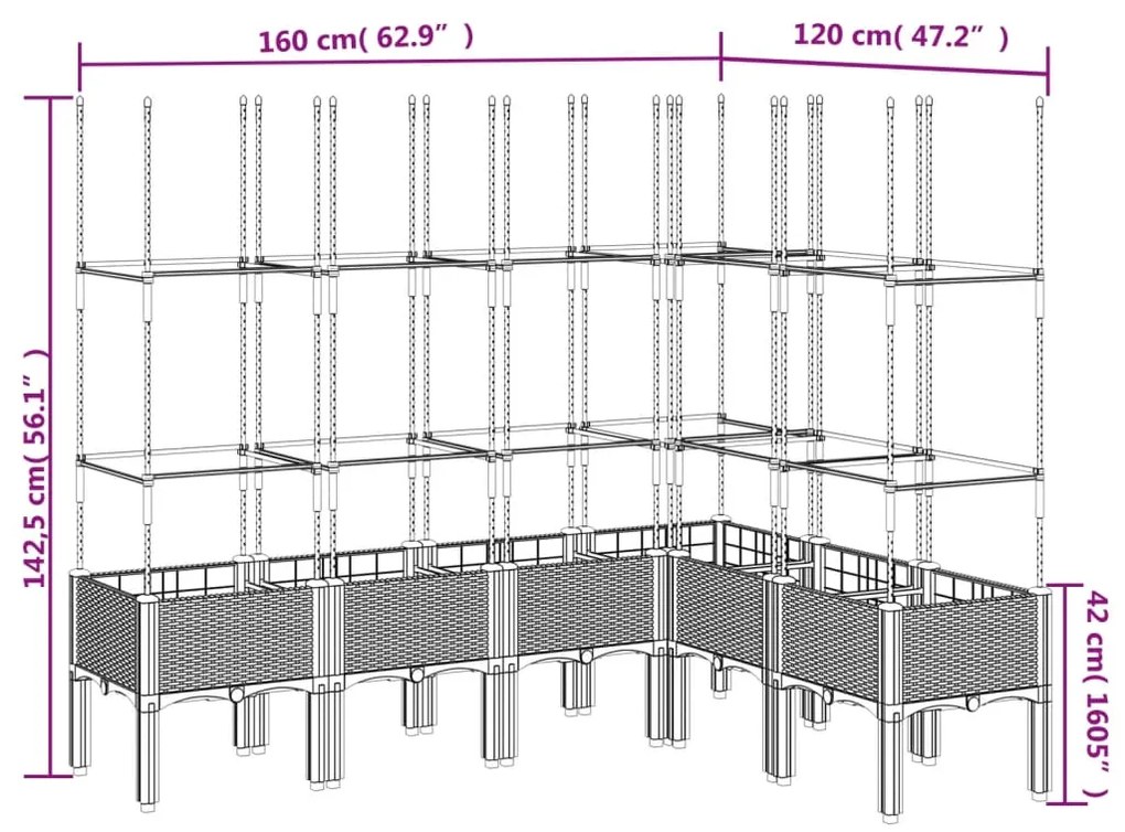 Ζαρντινιέρα Κήπου με Καφασωτό Μαύρο 160 x 120 x 142,5εκ. από PP - Μαύρο