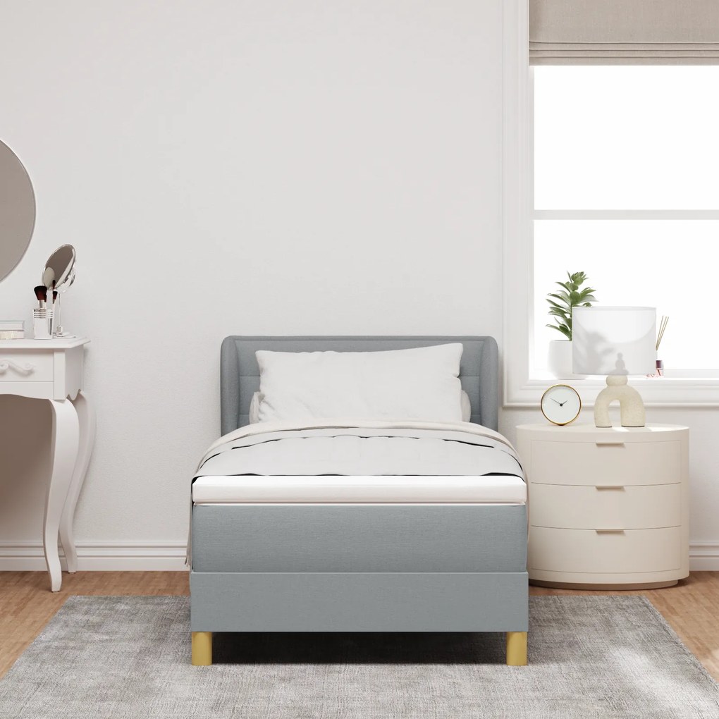 vidaXL Κρεβάτι Box Spring με Στρώμα Γκρι Ανοιχτό 90x200 εκ. Υφάσματος