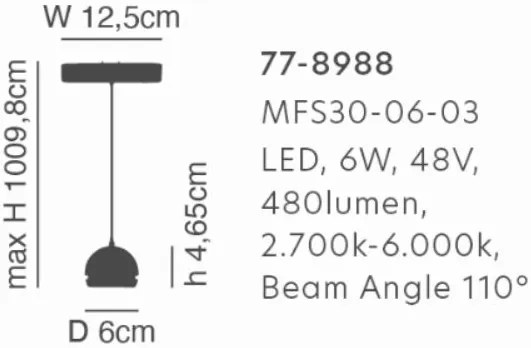 MFS30-06-03 MAGNETIC FLEX  Smart 48V Pendant Module 6W 480Lm Dim 2700K-6000K  Lightings Surface