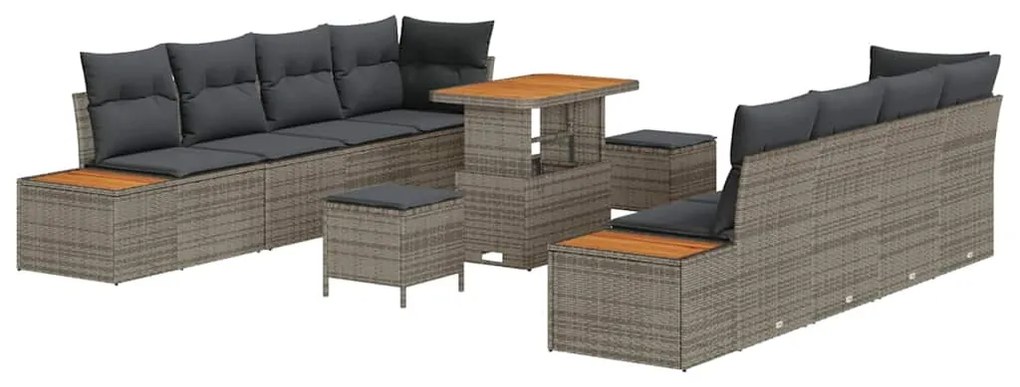 vidaXL Σετ Καναπέ Κήπου με μαξιλάρι 11 pcs Γκρι Πολυ ράταν