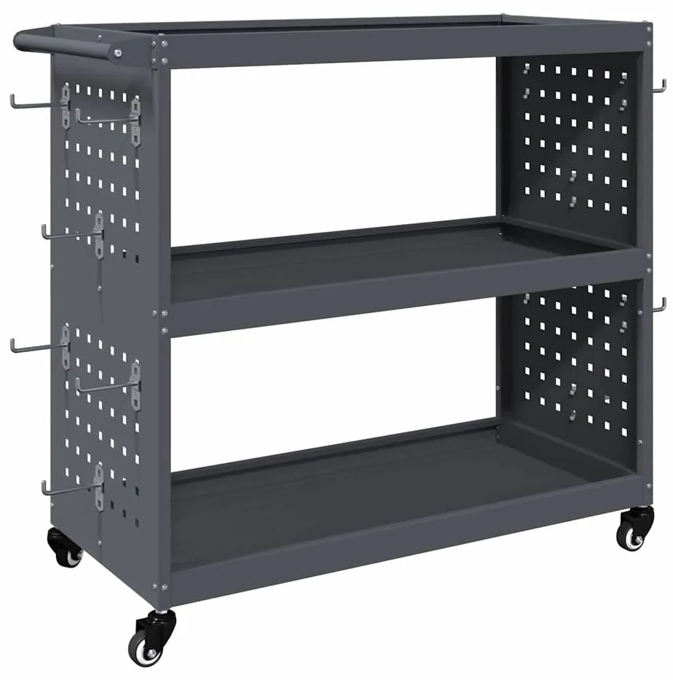 vidaXL Καρότσι εργαλείων με ράφι με τροχούς Ανθρακί 75 x 35 x 73 εκ.